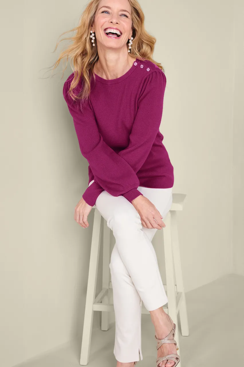 Soft Surroundings Tyla Button Shoulder Sweater- Tops|Sweaters & Cardigans