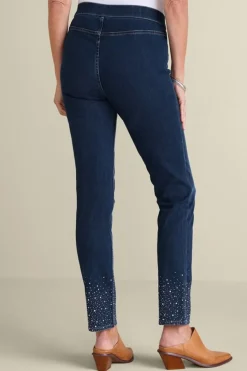 Soft Surroundings Ultimate Denim Crystal Pull-On Slim Leg Jeans- Jeans