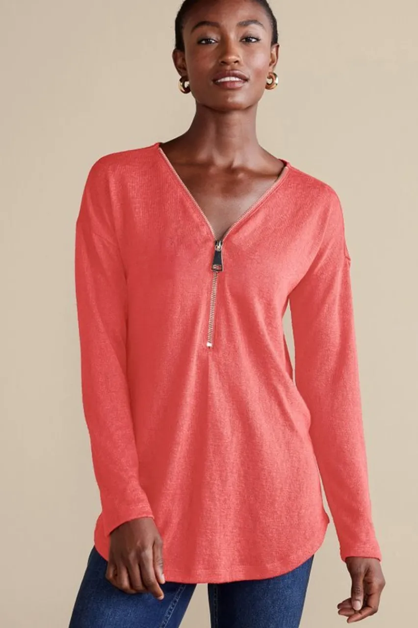 Soft Surroundings Valentina Zip Sweater- Tops|Sweaters & Cardigans