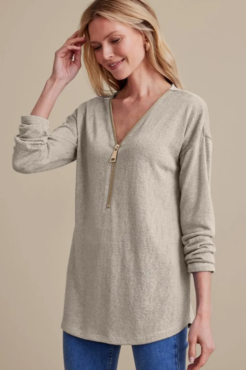 Soft Surroundings Valentina Zip Sweater- Tops|Sweaters & Cardigans