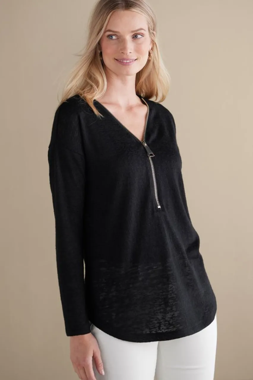 Soft Surroundings Valentina Zip Sweater- Tops|Sweaters & Cardigans