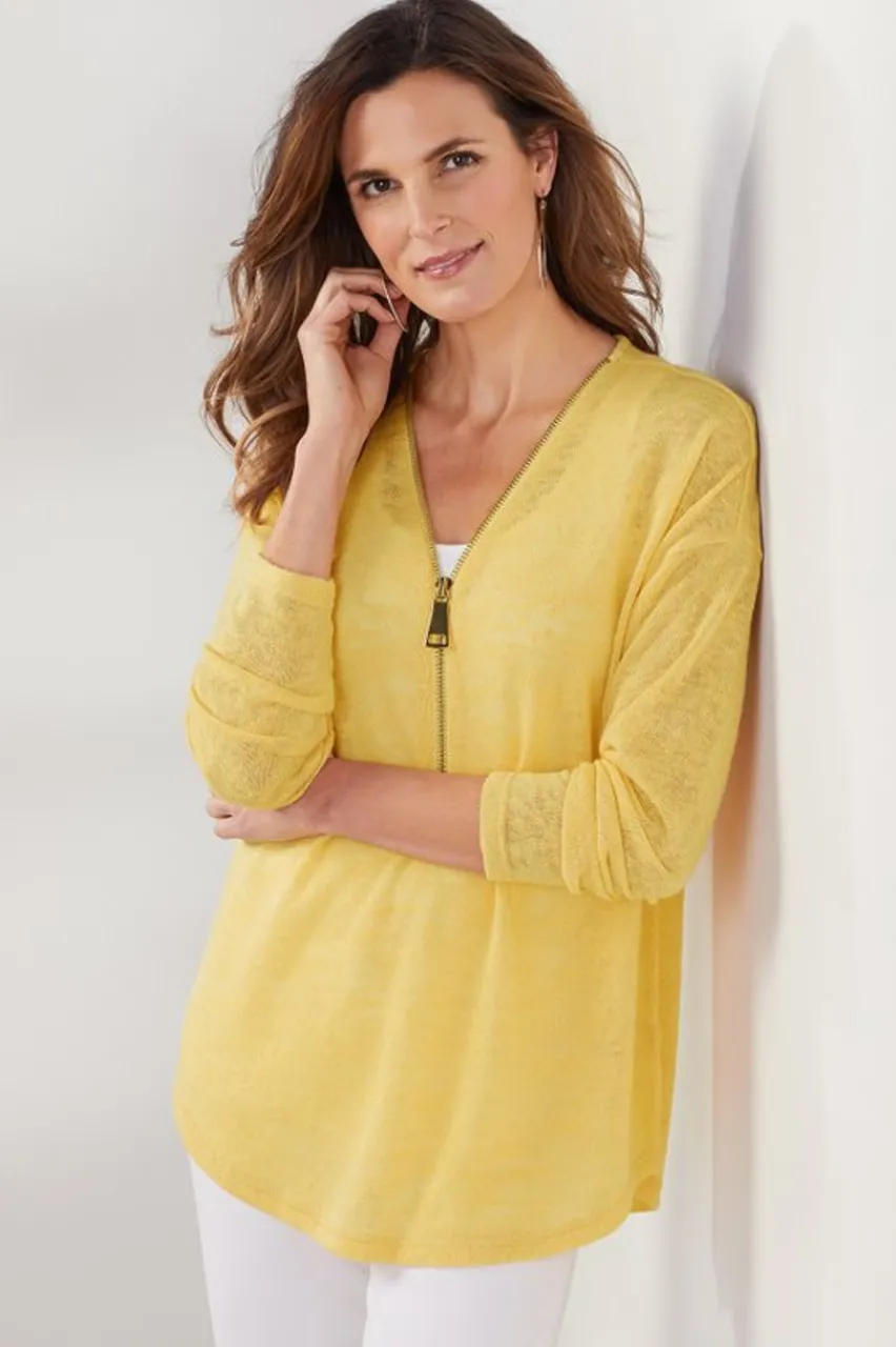 Soft Surroundings Valentina Zip Sweater- Tops|Sweaters & Cardigans