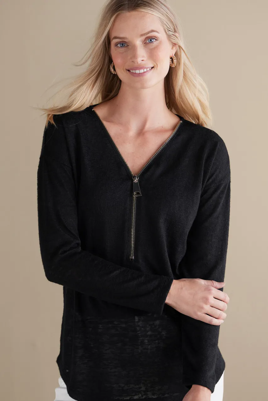 Soft Surroundings Valentina Zip Sweater- Tops|Sweaters & Cardigans