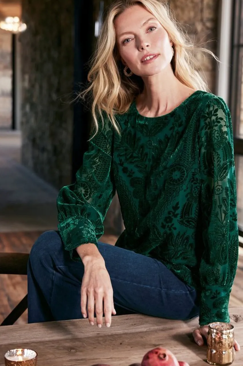 Soft Surroundings Vanetta Velvet Top- Tops