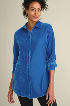 Soft Surroundings Velvet Boyfriend Tunic Shirt- Tops|Tunics & Leggings