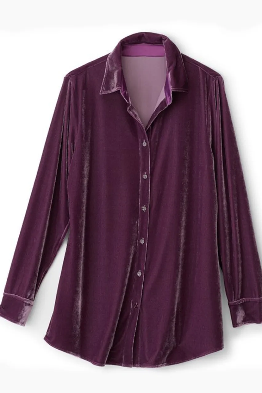 Soft Surroundings Velvet Boyfriend Tunic Shirt- Tops|Tunics & Leggings