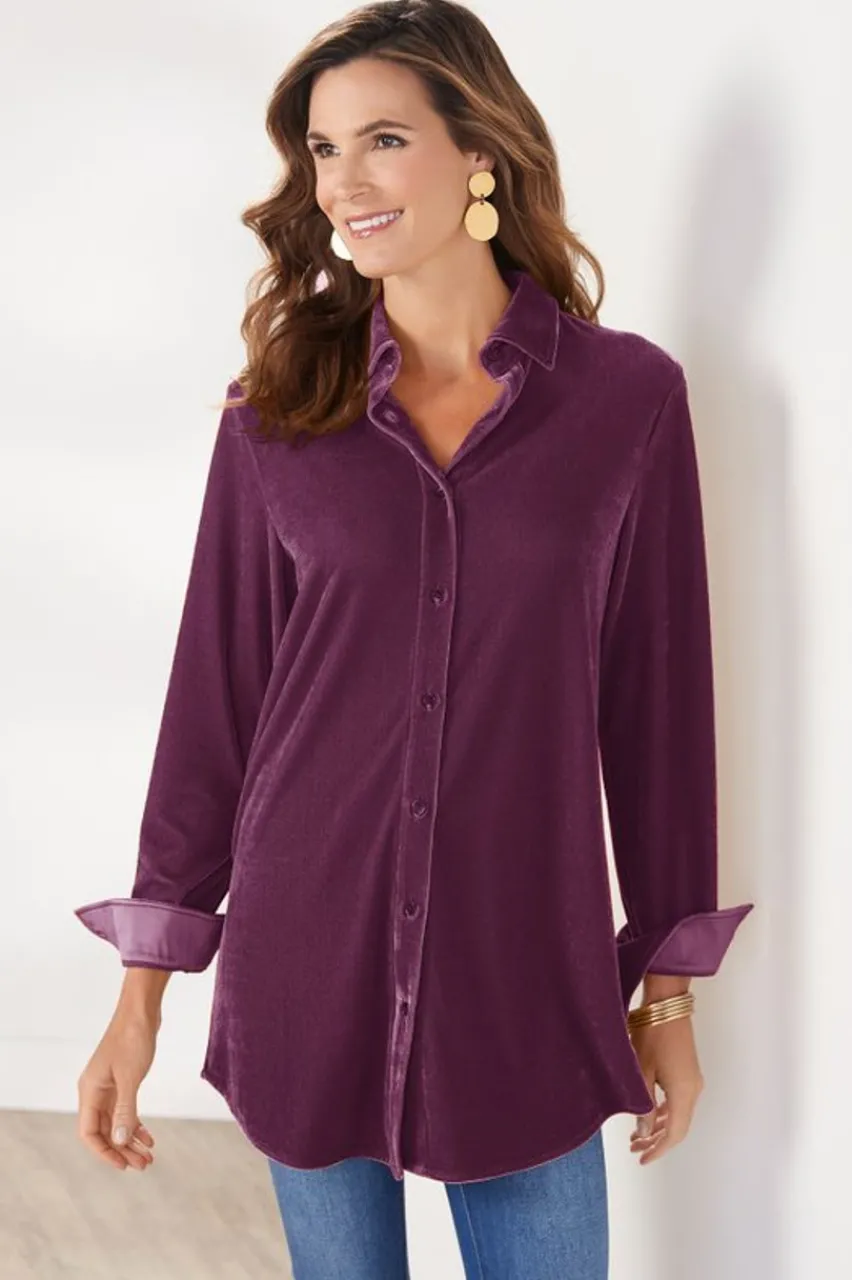 Soft Surroundings Velvet Boyfriend Tunic Shirt- Tops|Tunics & Leggings