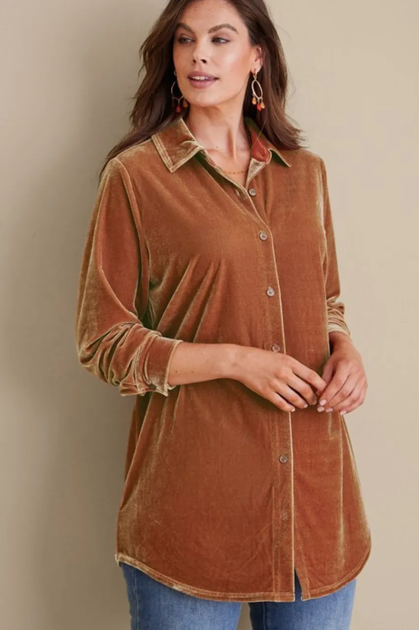 Soft Surroundings Velvet Boyfriend Tunic Shirt- Tops|Tunics & Leggings