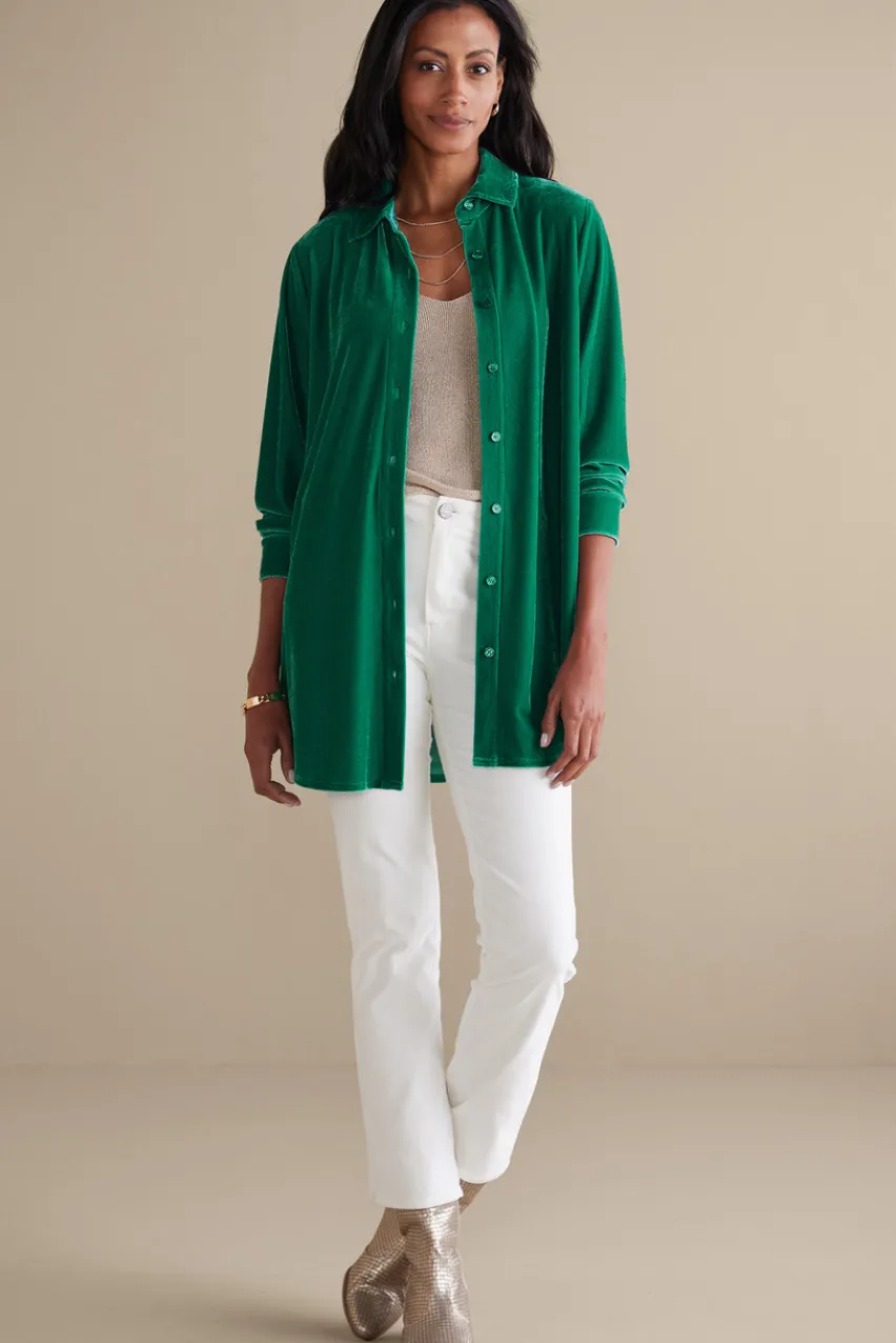 Soft Surroundings Velvet Boyfriend Tunic Shirt- Tops|Tunics & Leggings