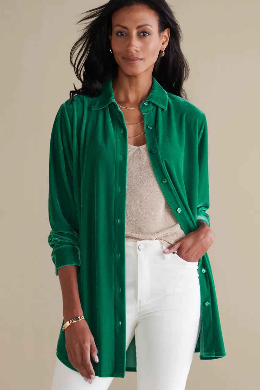 Soft Surroundings Velvet Boyfriend Tunic Shirt- Tops|Tunics & Leggings
