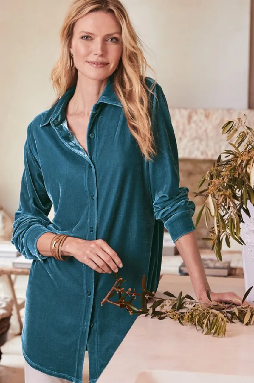 Soft Surroundings Velvet Boyfriend Tunic Shirt- Tops|Tunics & Leggings