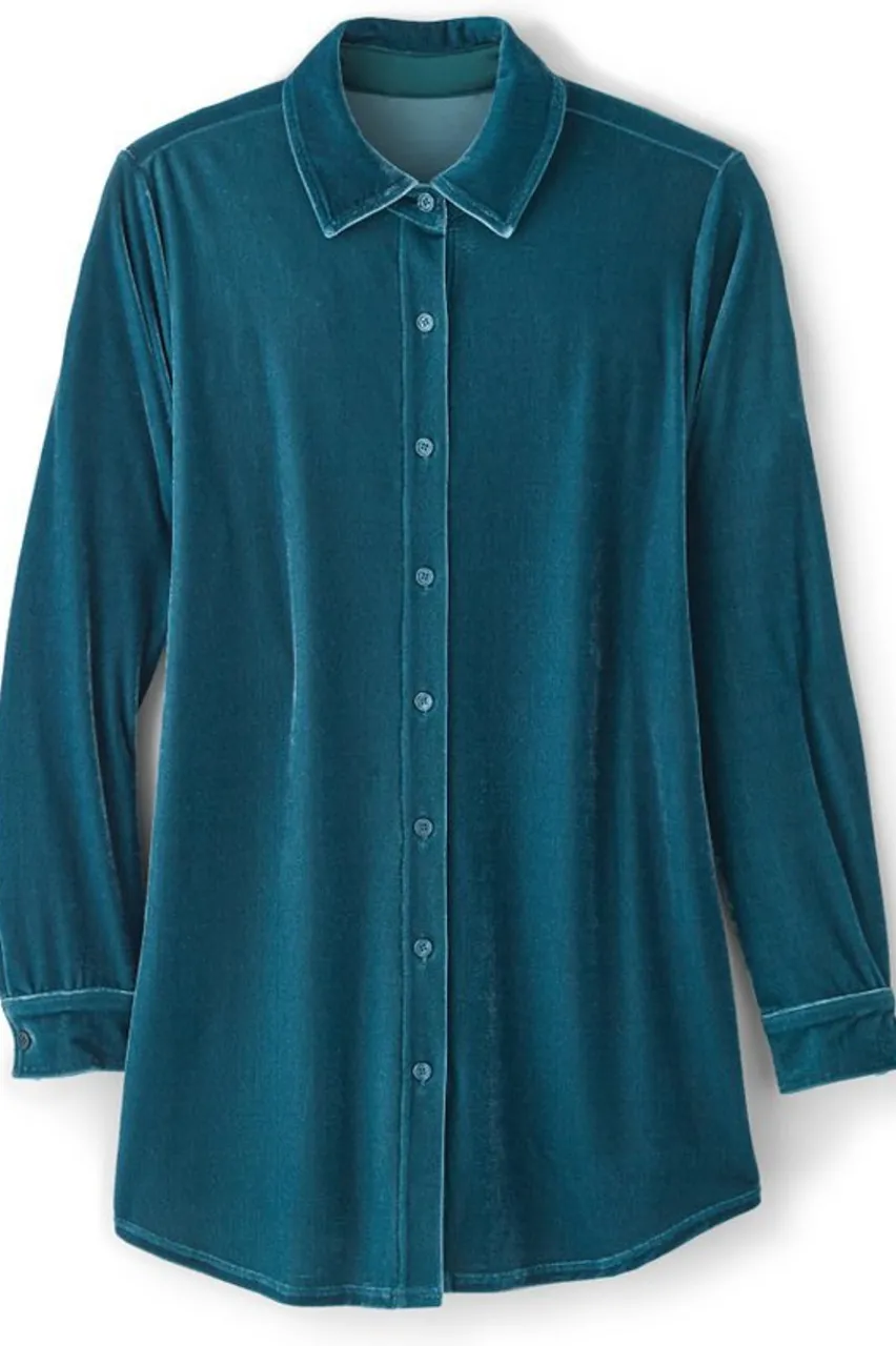 Soft Surroundings Velvet Boyfriend Tunic Shirt- Tops|Tunics & Leggings