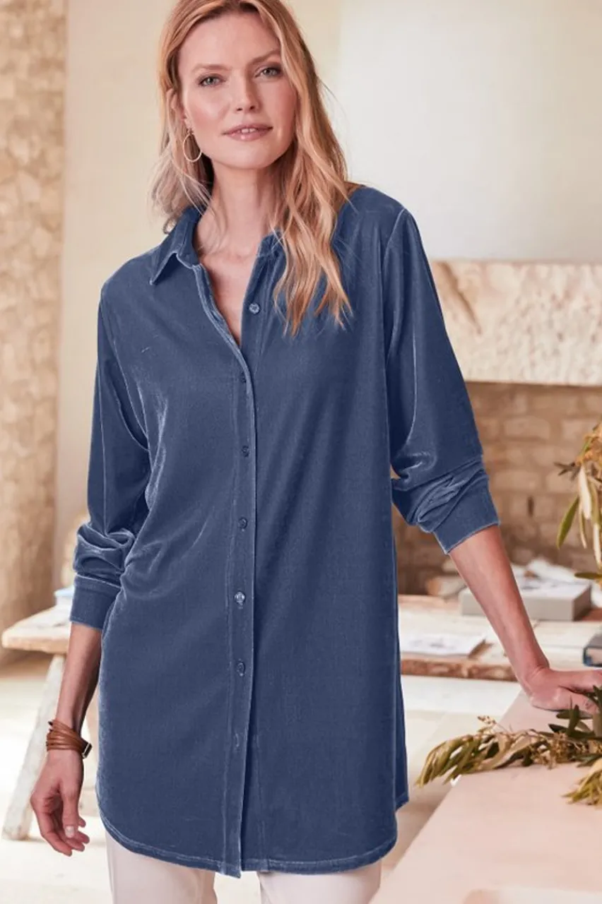 Soft Surroundings Velvet Boyfriend Tunic Shirt- Tops|Tunics & Leggings