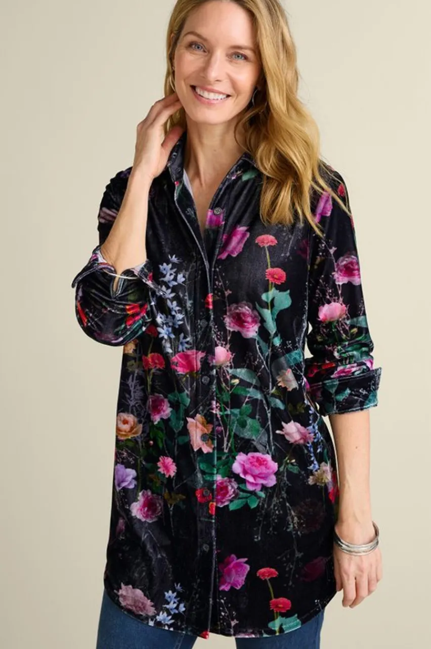 Soft Surroundings Velvet Boyfriend Tunic Shirt- Tops|Tunics & Leggings