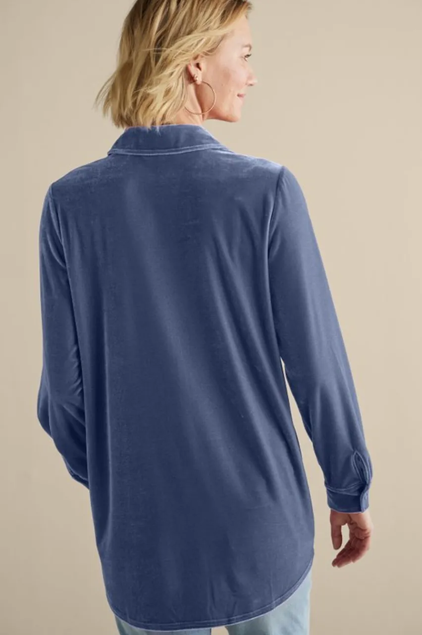 Soft Surroundings Velvet Boyfriend Tunic Shirt- Tops|Tunics & Leggings