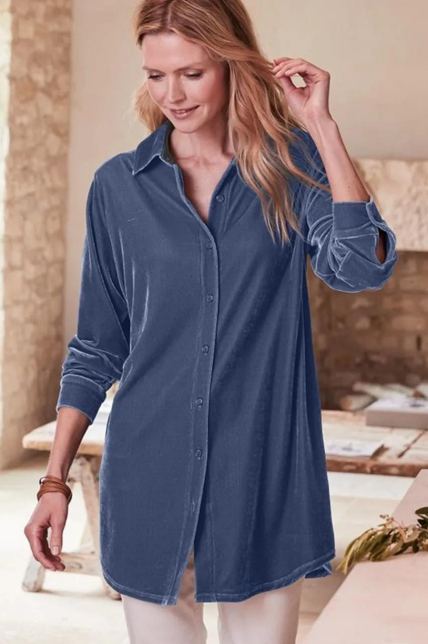 Soft Surroundings Velvet Boyfriend Tunic Shirt- Tops|Tunics & Leggings