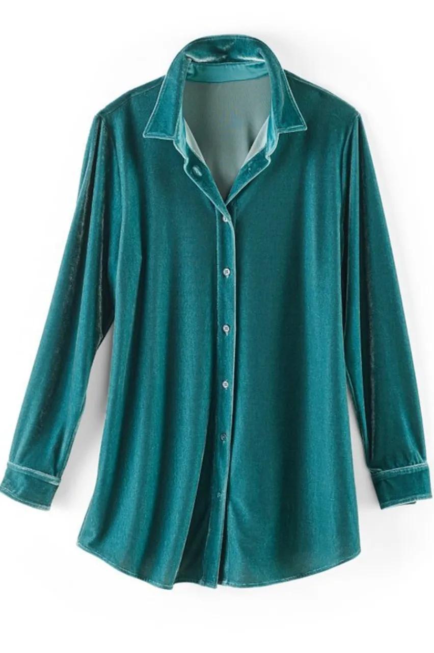 Soft Surroundings Velvet Boyfriend Tunic Shirt- Tops|Tunics & Leggings