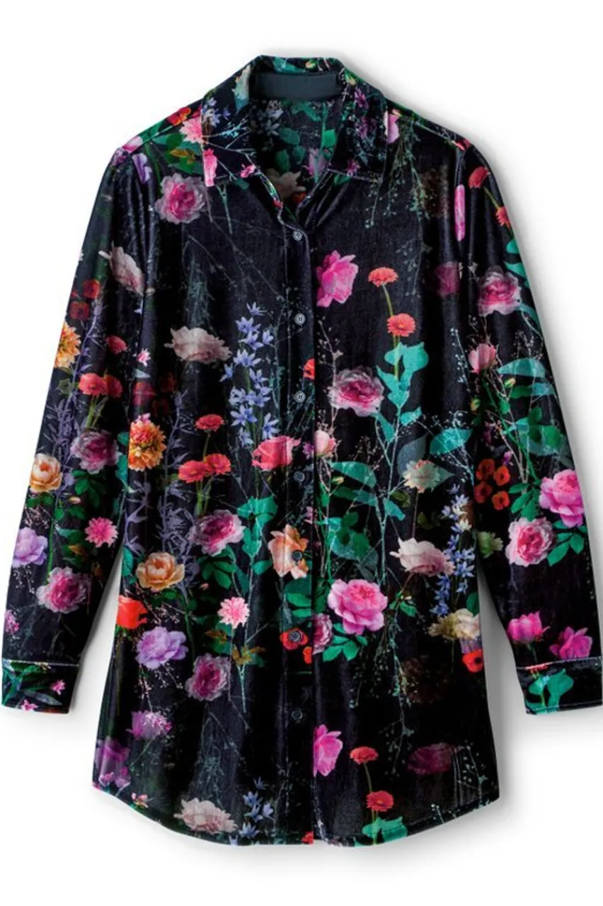 Soft Surroundings Velvet Boyfriend Tunic Shirt- Tops|Tunics & Leggings