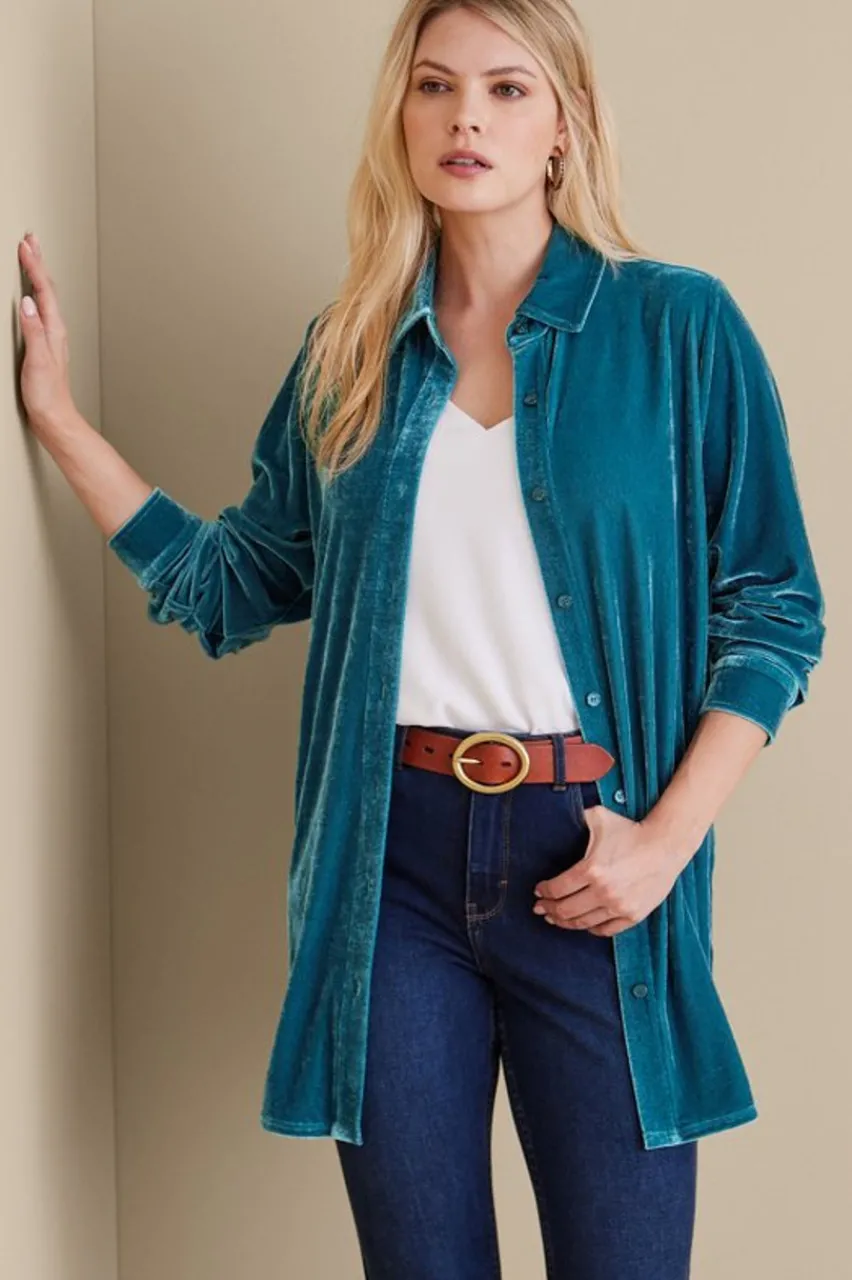Soft Surroundings Velvet Boyfriend Tunic Shirt- Tops|Tunics & Leggings
