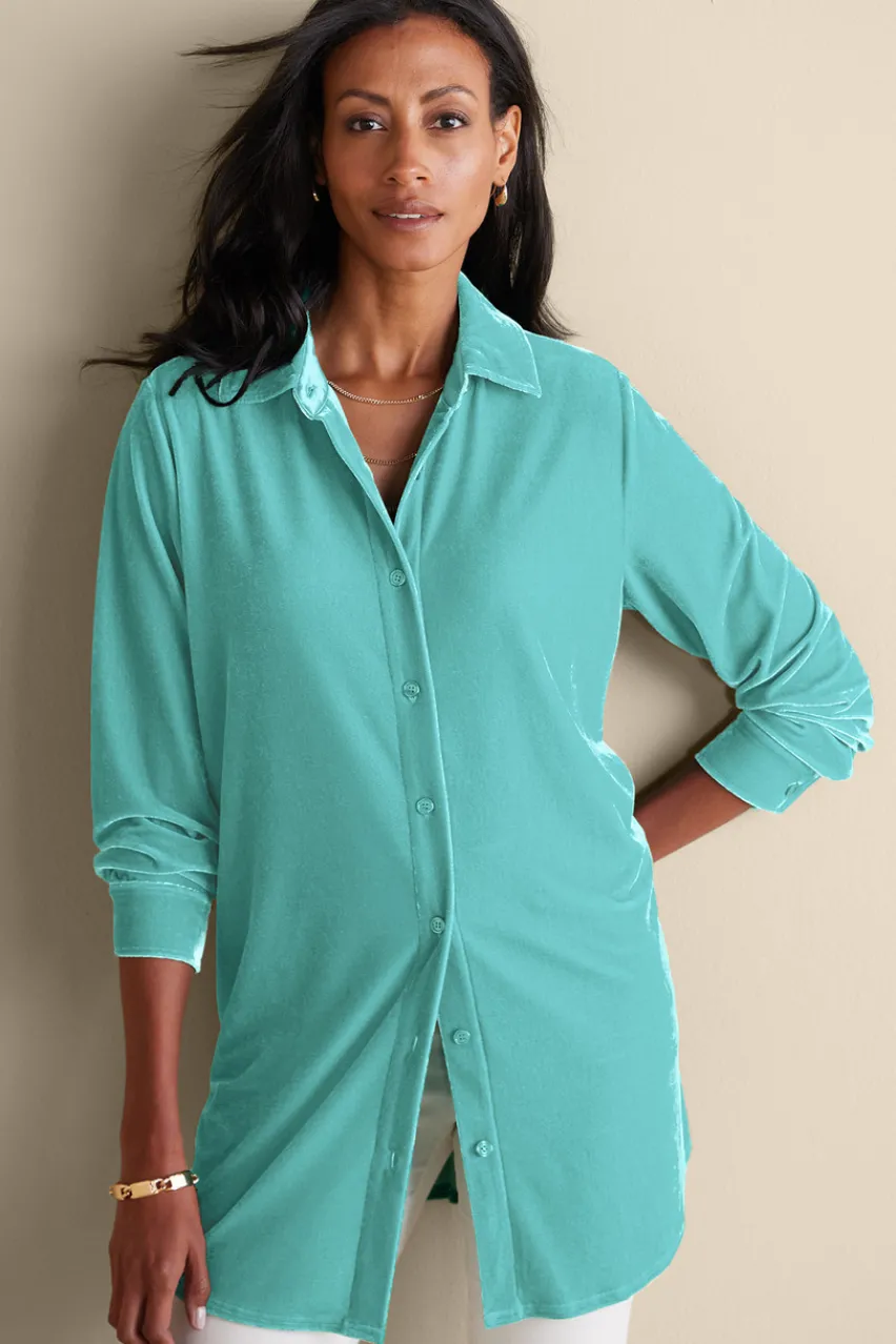 Soft Surroundings Velvet Boyfriend Tunic Shirt- Tops|Tunics & Leggings