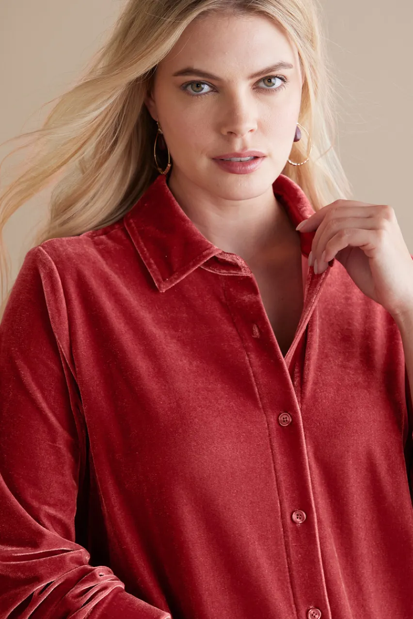 Soft Surroundings Velvet Boyfriend Tunic Shirt- Tops|Tunics & Leggings
