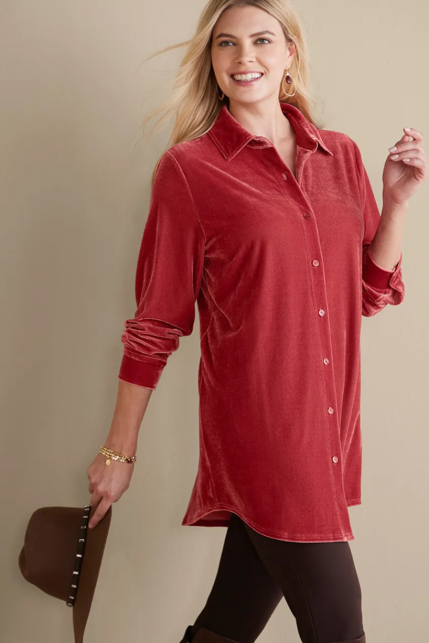 Soft Surroundings Velvet Boyfriend Tunic Shirt- Tops|Tunics & Leggings
