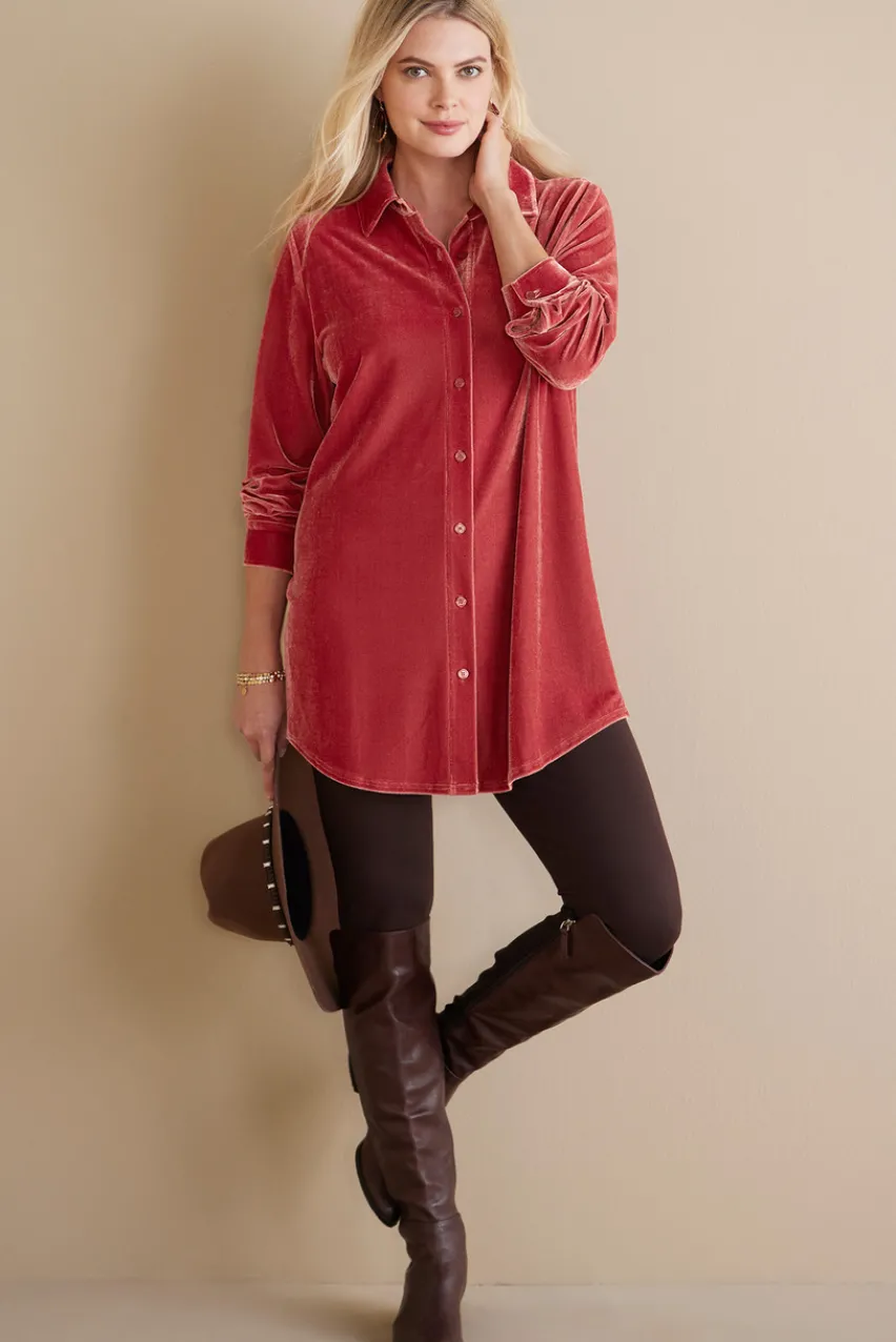 Soft Surroundings Velvet Boyfriend Tunic Shirt- Tops|Tunics & Leggings