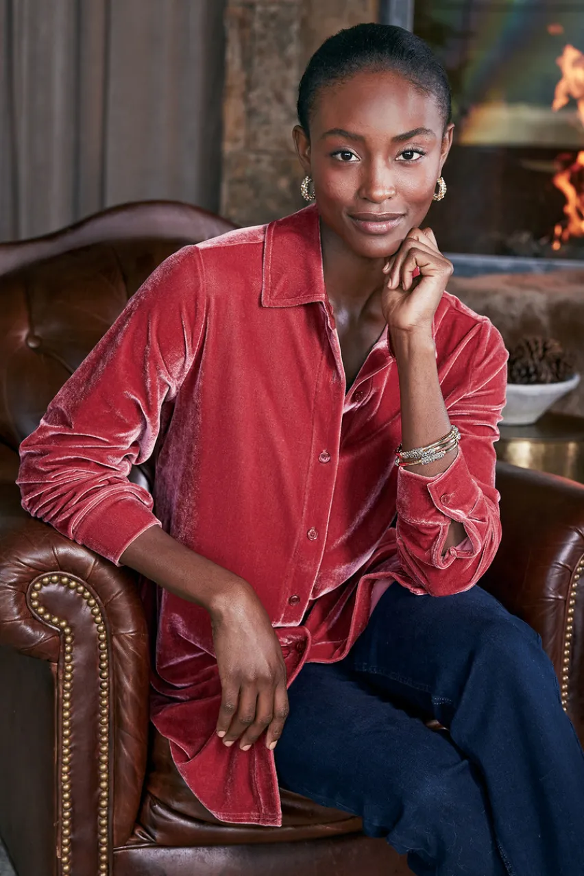 Soft Surroundings Velvet Boyfriend Tunic Shirt- Tops|Tunics & Leggings