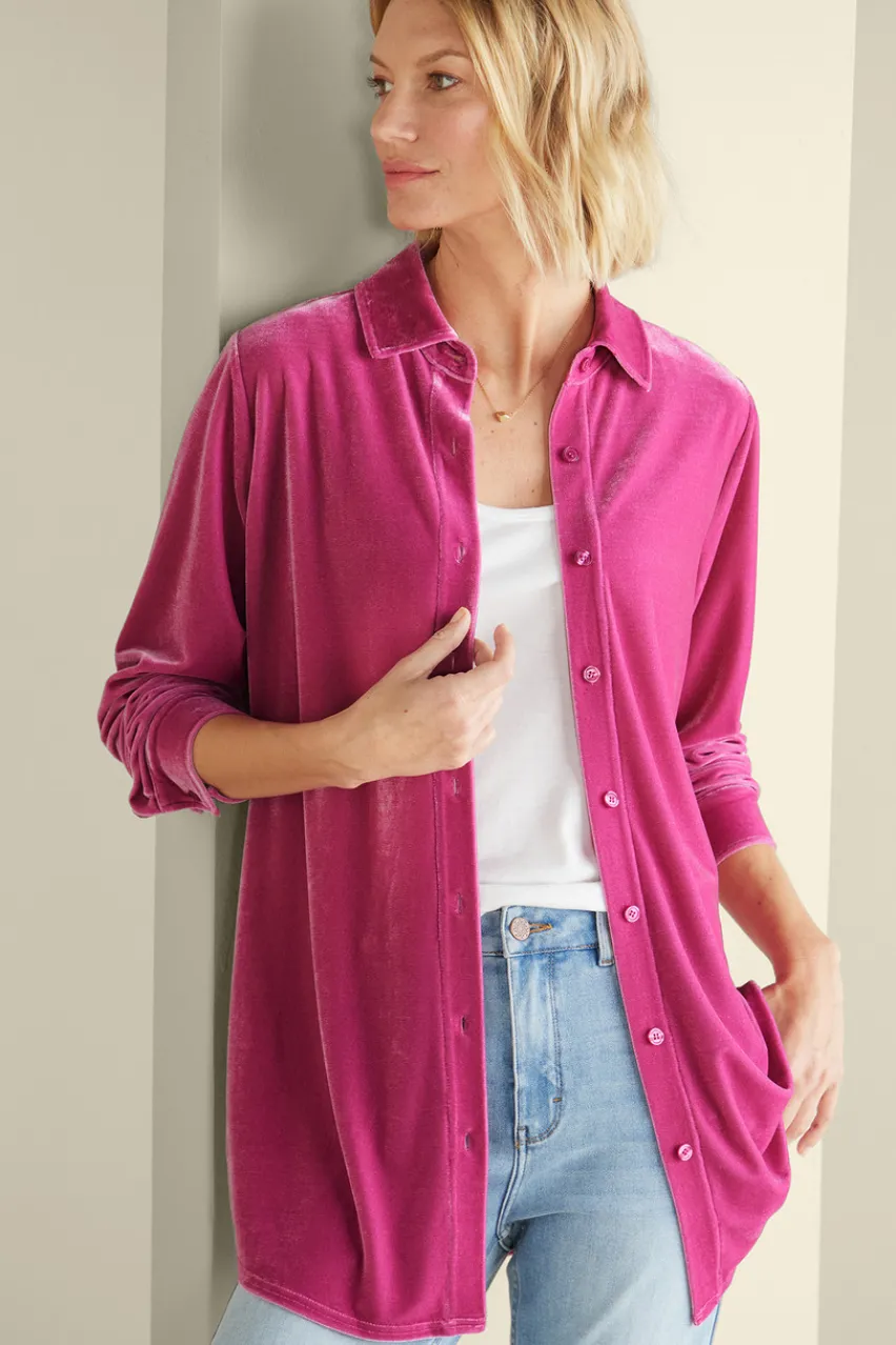 Soft Surroundings Velvet Boyfriend Tunic Shirt- Tops|Tunics & Leggings