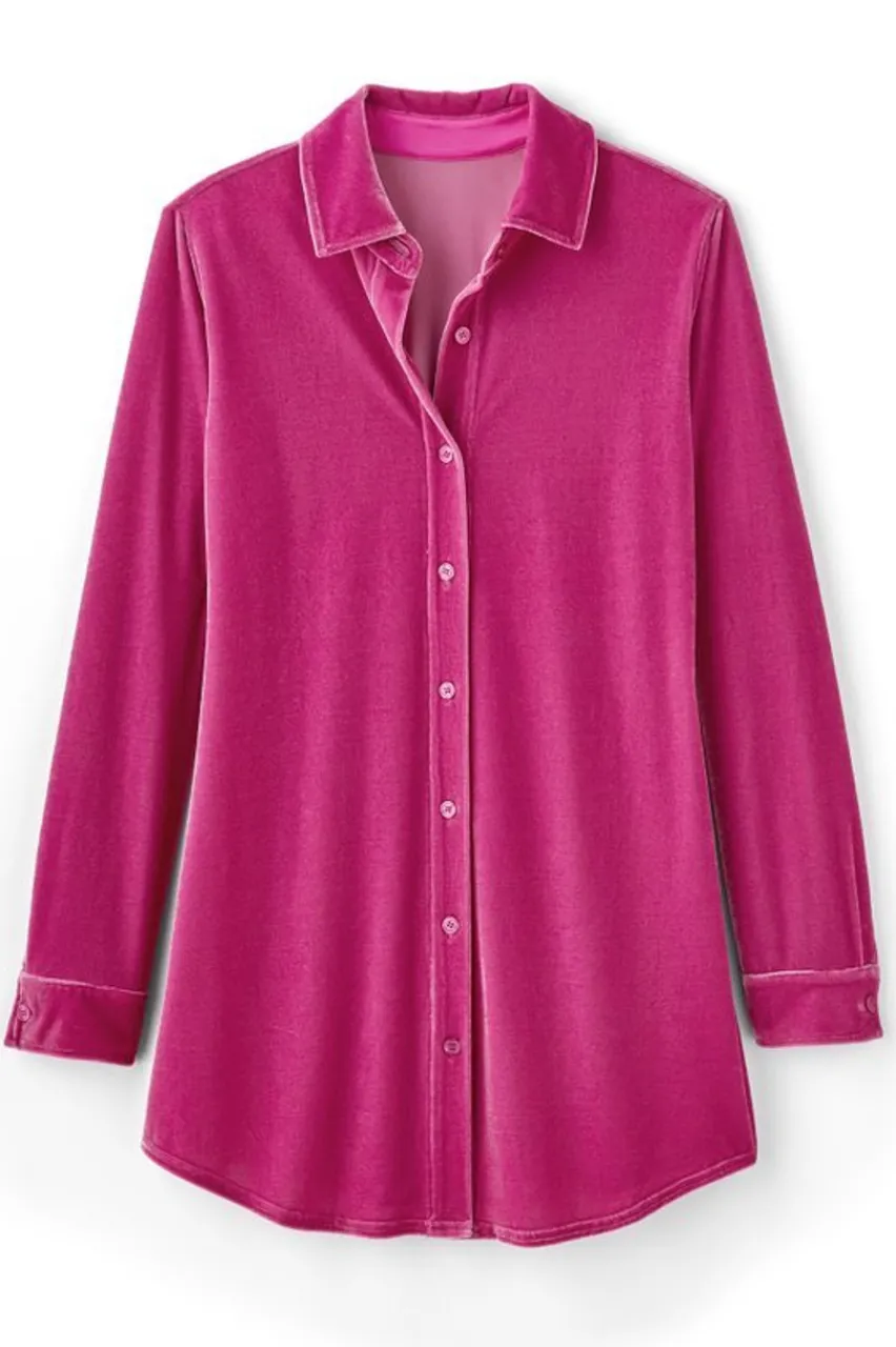 Soft Surroundings Velvet Boyfriend Tunic Shirt- Tops|Tunics & Leggings
