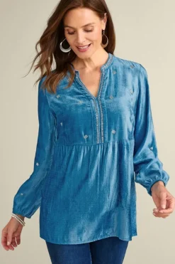 Soft Surroundings Verna Embellished Velvet Tunic- Tops