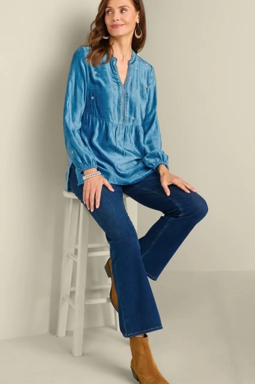 Soft Surroundings Verna Embellished Velvet Tunic- Tops