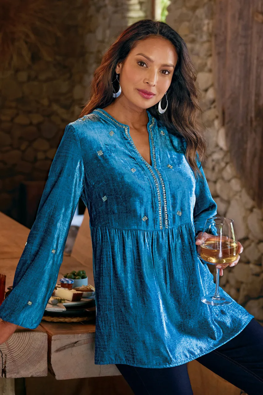 Soft Surroundings Verna Embellished Velvet Tunic- Tops