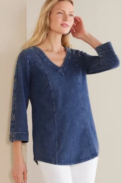 Soft Surroundings Wilma Washed Knit Denim Tunic- Tops|Tunics & Leggings