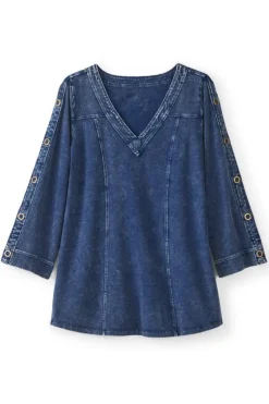 Soft Surroundings Wilma Washed Knit Denim Tunic- Tops|Tunics & Leggings